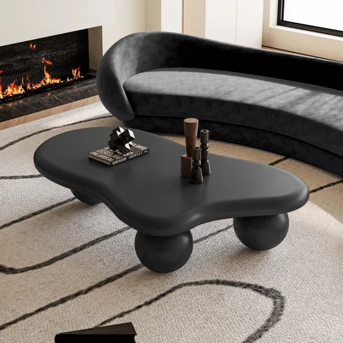 Miniatura 6 de Mesa de centro moderna de 35 pulgadas, con forma de pétalo, mesa de centro baja, linda mesa de té irregular para interiores con 3 patas de bola