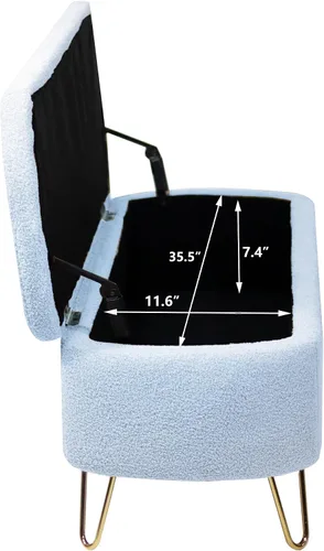 Miniatura 3 de TTK Otomana con almacenamiento para dormitorio, moderno banco otomano de piel sintética con patas de metal dorado, banco de entrada largo de sherpa