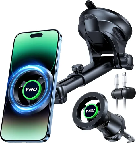 YRU [Grado militar 2026] para soporte de automóvil Magsafe [90+libras de succión fuerte] Soporte magnético ajustable de 360° para ventilación del