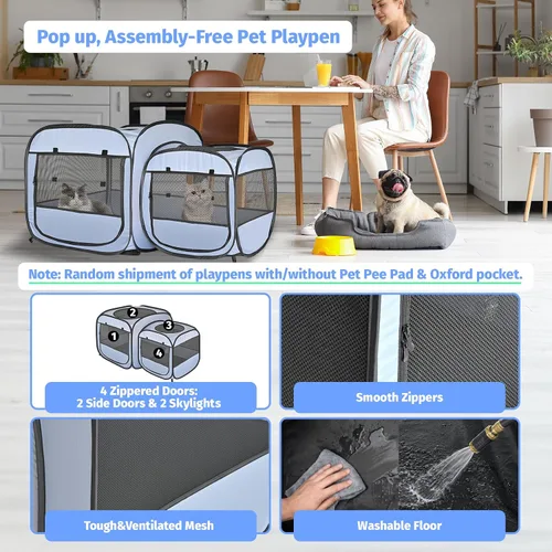 Miniatura 8 de EighteenTek® Corralito portátil 2 en 1 para gatos (puertas delanteras), corralito desplegable para gatitos, sin montaje, cajas de tienda de campaña