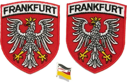 A-ONE -Alemania Frankfurt Landmark Aguja Parches 2 piezas + insignia de bandera de país 1 unidad, para camisas, faldas, parches de costura o hierro