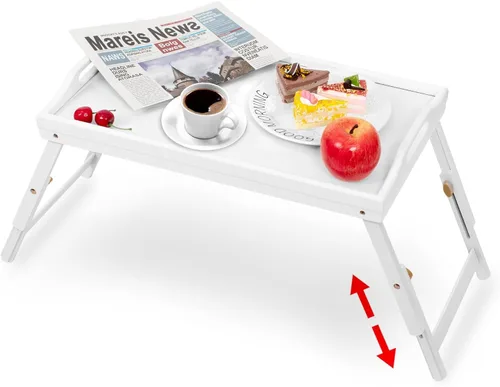 Miniatura 9 de Mayyol Bandeja de Desayuno para Comer en la Cama - Mesa de Comida Elevada con Altura Ajustable - Bandeja de Servir de Bambú para Regazo/Sofá