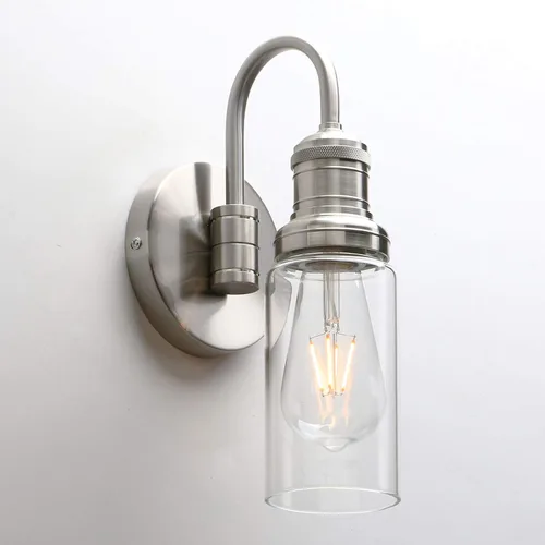Miniatura 11 de PERMO Aplique industrial vintage negro con pantalla cilíndrica de vidrio transparente de 3.1 pulgadas, lámpara de montaje en pared para sala
