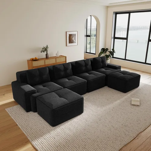 Miniatura 123 de Sofás modulares modulares sin hueso de 82 pulgadas para sala de estar, juego de sofá comprimido de 2 plazas, no requiere montaje, tela de pana, Verde