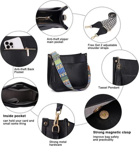 Miniatura 5 de HKCLUF Bolso cruzado para mujer, 2 piezas, de cuero, con 2 correas ajustables de leopardo, bolsa cruzada