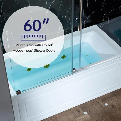 Miniatura 5 de WOODBRIDGE Bañera de hidromasaje rectangular de acrílico de 60 x 30 pulgadas con calefacción en blanco con drenaje izquierdo, acabado dorado