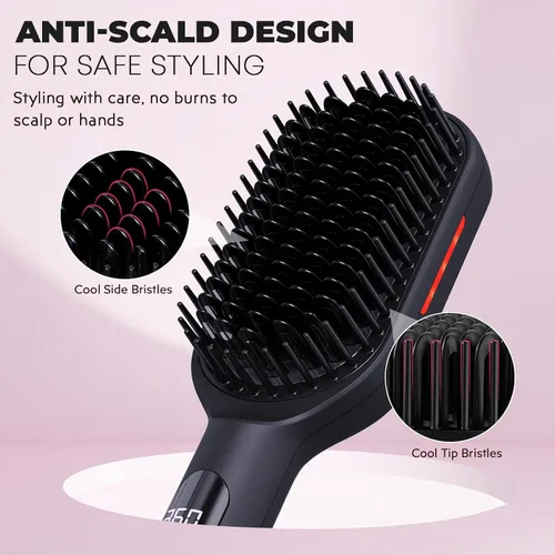 Miniatura 6 de LANVIER Cepillo alisador de pelo, cepillo de alisado iónico con infrarrojos, peine de alisado térmico de placa ancha con iones negativos, 32 Negro