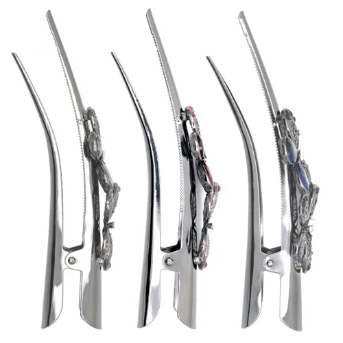 Miniatura 4 de Fashion & Lifestyle Juego de 3 pinzas de corte de cocodrilo grandes de aleación de metal para mujeres y niñas, horquillas de sujeción bastante