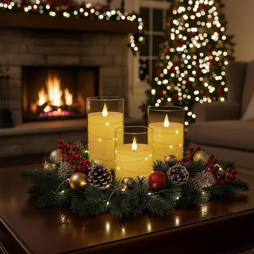 Miniatura 9 de Homemory Velas parpadeantes sin llama con tira de luces, velas que funcionan con pilas, luces LED de cadena integradas, vela de plexiglás irrompible