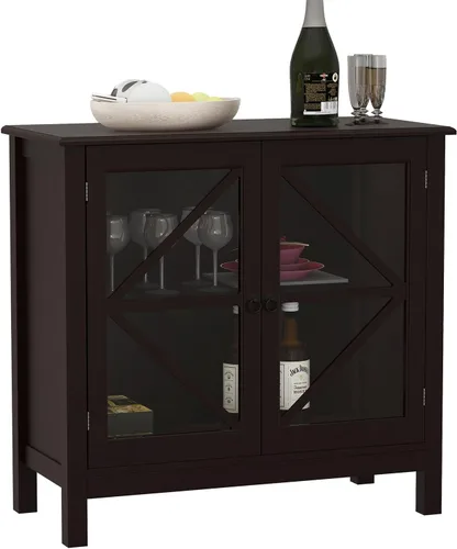 Mesa de bufé de cocina elegante para el hogar, aparador, mesa de consola con 2 puertas de vidrio y estante de almacenamiento, armario de entrada