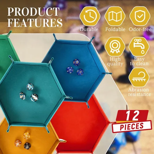 Miniatura 4 de 12 bandejas de dados a granel para rodar, portátil, plegable, hexagonal, bandeja fuerte, portátil, de piel sintética, terciopelo para juegos como