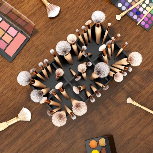 Miniatura 5 de HIIMIEI Organizador Portacepillos de Maquillaje Negro Acrílico de 6 Ranuras Organizador de Almacenamiento para Cepillos Cosméticos para Encimera