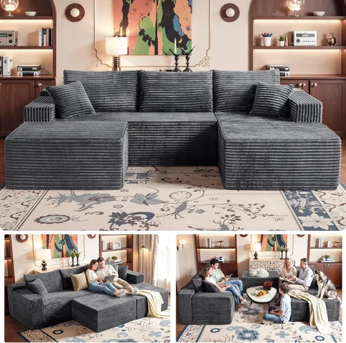 Sofá modular gris con otomana, sofá modular de nube de 108 pulgadas para sala de estar, sofá moderno en forma de U, no requiere montaje, tela de