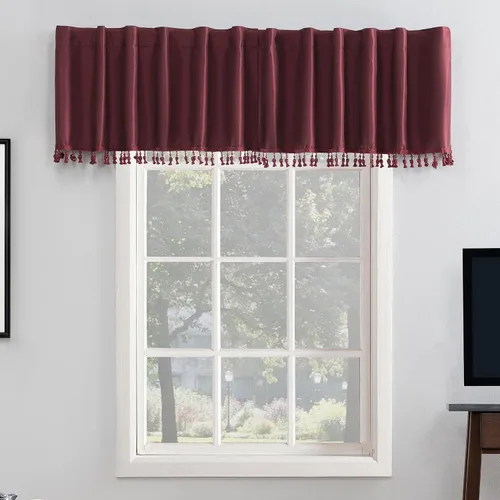 Miniatura 15 de Sun Zero Greyson - Valance de cortina con pestaña trasera de seda de dupioni de imitación con borlas de cuentas y aislamiento térmico total opaco
