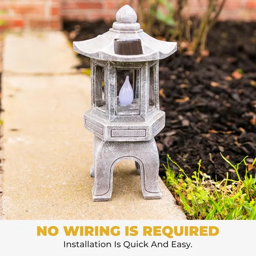 Miniatura 6 de VP Home Estatua asiática alimentada por energía solar, decoración de jardín de pagoda, linterna de jardín zen al aire libre, luz LED parpadeante
