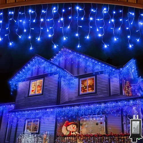 Miniatura 20 de Luces de Navidad de carámbano para exteriores, 60 pies, 612 luces LED con 136 gotas, 12 modos, regulable, temporizador y resistente al agua, 29 V