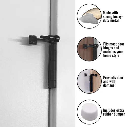 Miniatura 5 de DCC Home Decor - Paquete de 3 topes de puerta de color negro mate de alta calidad con parachoques de goma extra ajustable de 2.5 pulgadas de ancho
