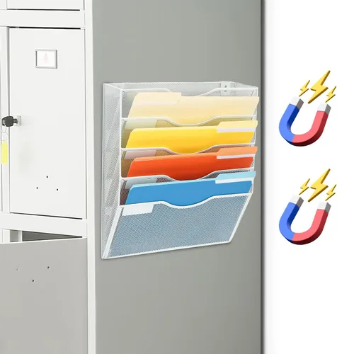 Miniatura 32 de EASEPRES Organizador de archivos de malla de 3 bolsillos para colgar en la pared, carpeta de papel para correo montada en la pared, organizador
