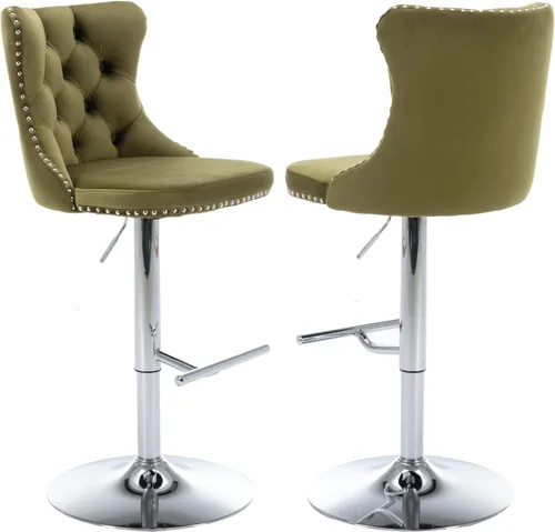 Miniatura 119 de Aoowow Juego de 2 taburetes de bar giratorios, taburetes de bar ajustables con respaldo de terciopelo copetudo, sillas de bar modernas tapizadas