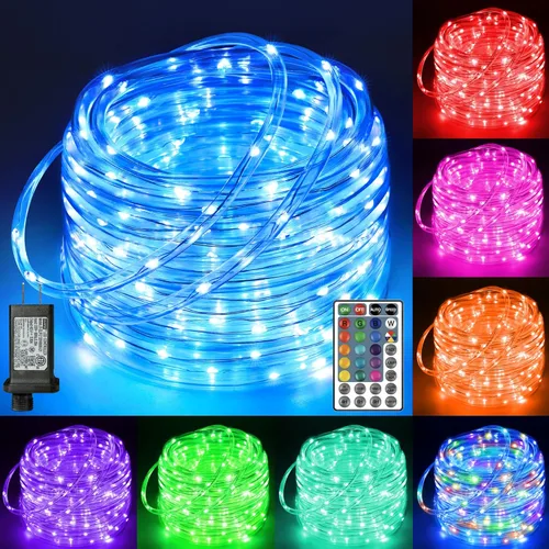Miniatura 9 de Ollny Cuerda de luces para exteriores que cambian de color, 66 pies, 200 luces LED impermeables enchufables de Navidad con control remoto, 16