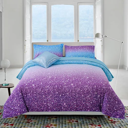 Miniatura 19 de A Nice Night Juego de Edredón para Niñas Tamaño Twin 6 Piezas Cama en una Bolsa Ropa de Cama 3D Colorida Brillante Galaxia Arcoíris