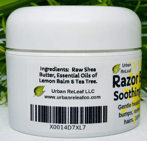 Miniatura 3 de Urban ReLeaf Salva calmante RAZOR BUMP! 1 oz. Calma rápidamente golpes, erupciones, pelos encarnados y quemaduras de afeitar. 100% natural, vegano.