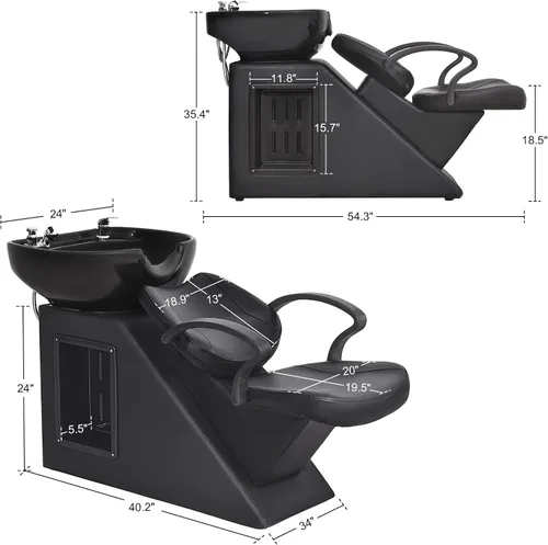 Miniatura 2 de BarberPub Juego de sillas y tazones de cerámica para champú y tazón, silla de estación de champú para salón de belleza, spa, salón en casa, barbería