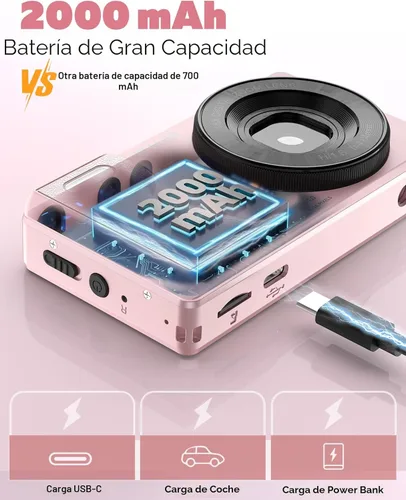 Miniatura 4 de Cámara digital con lente trasera delantera, cámara de enfoque automático de 64 MP 4K para fotografía con tarjeta de 32 GB, cámara compacta portátil