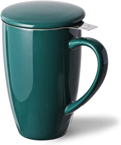 Miniatura 19 de Sweejar Taza infusora de té de porcelana con tapa, taza de té de 16 onzas con coladores para té de hojas sueltas, taza de café apta para microondas