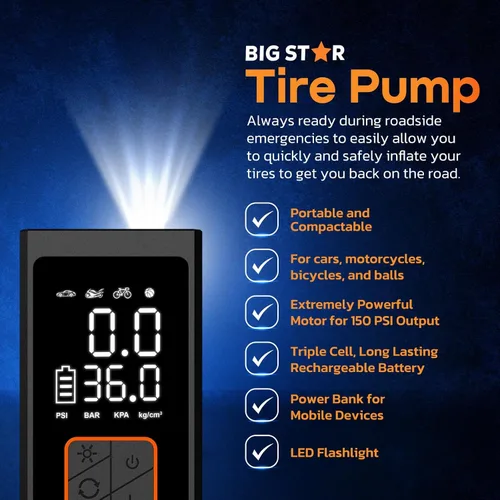 Miniatura 7 de Compresor de aire portátil para inflador de neumáticos, 150 PSI, indicador digital, luz LED de apagado automático para automóvil, SUV, motocicleta