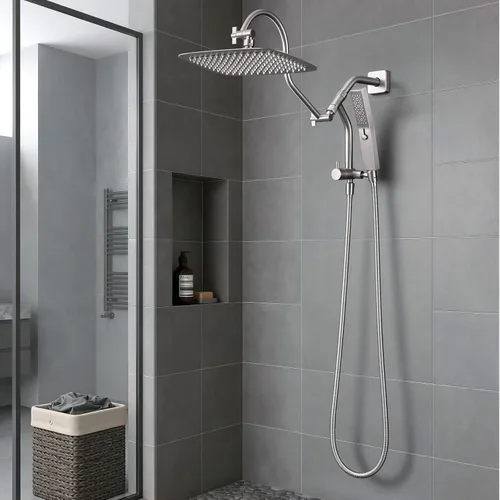 Miniatura 7 de G-Promise Desviador de ducha de metal con soporte de mano bajo, válvula de desviación de 3 vías con modo de pausa para cabezal de ducha de mano