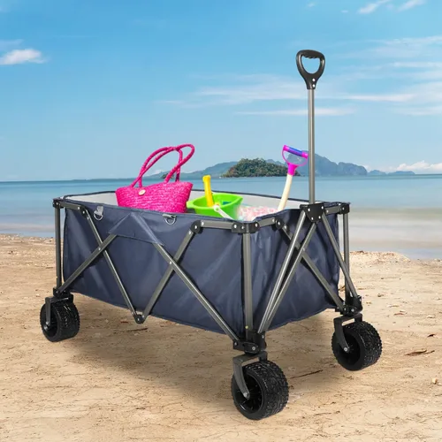 Miniatura 9 de REDCAMP Carrito de playa plegable extra grande de 250 L para arena, carro utilitario resistente con ruedas grandes todo terreno y soporte