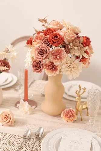 Miniatura 4 de YYHUAWU Caja Combo de Flores Artificiales Juego de Flores de Color Degradado con Hojas y Tallos para Ramos de Boda DIY Centros de Mesa Baby Shower