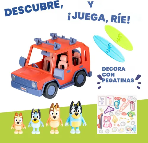 Miniatura 3 de Bluey Heeler - Coche de juguete familiar 4WD para niños pequeños con 4 figuras, tablas de surf y hoja de calcomanías, juego de simulación, juguetes