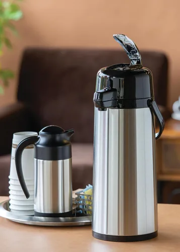 Miniatura 3 de Service Ideas Eco-Air Airpot con palanca, 64.2 onzas, vidrio aislado al vacío ECAL19S Dispensador de café en 1.9 litros, exterior inoxidable