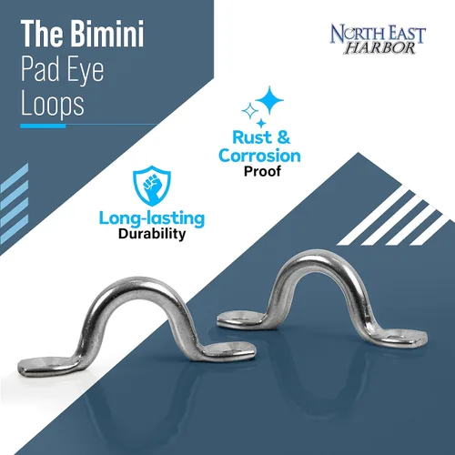 Miniatura 4 de KNOX Pad Eye Loops for Bimini Tops, 316 Stainless Steel, Tie Down Loop, Boat Deck Saddle, Bimini Hardware Fitting, Tie Down Anchor Point, Footman's