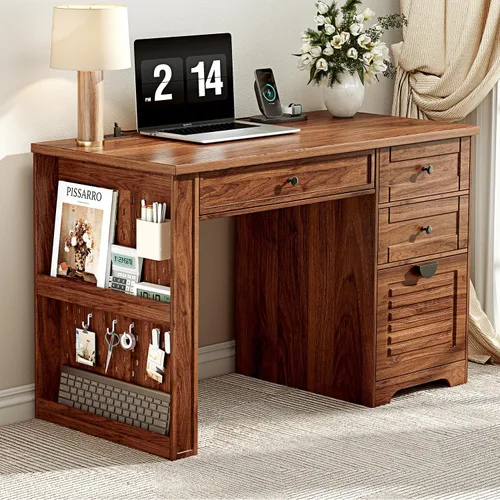 Miniatura 7 de Ieejdn 47" Home Office Desks, Executive Desk, Farmhouse Computer Desk with Drawers and Charging Station, File Drawer, Storage Cabinet, Rustic