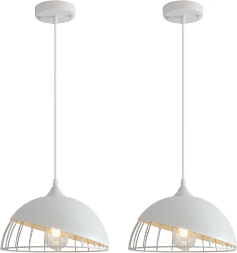 Lámpara colgante blanca, 2 paquetes de 9.4 pulgadas de casa de campo, luces colgantes de cocina, iluminación colgante industrial, luces colgantes