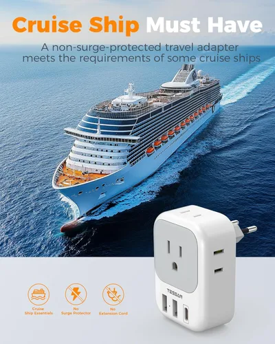 Miniatura 7 de TESSAN Adaptador de Enchufe de Viaje Europeo USB C Paquete de 3, Adaptador de Enchufe de EE.UU. a Europa con 4 Tomas de CA 3 Puertos de Carga USB