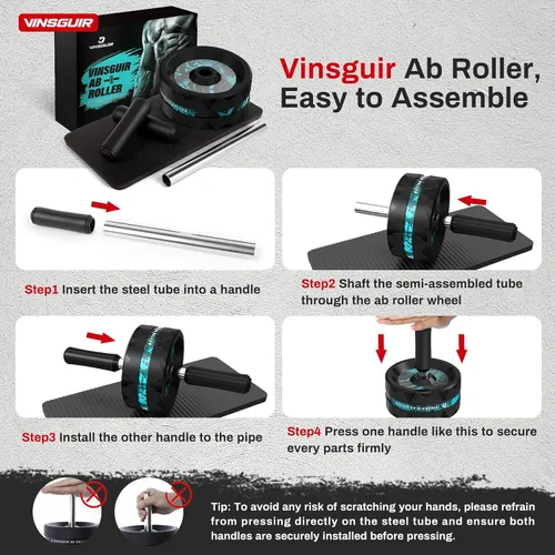 Miniatura 7 de VINSGUIR Ab Roller Wheel, Abs & Core Workout Equipment for Home Gym with Knee Pad Accessories, Abdominal Wheel for Full-body Strength Training Lago