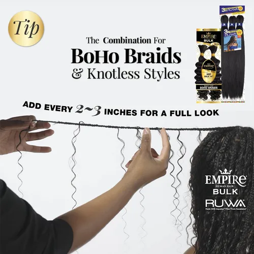 Miniatura 3 de Sensationnel Empire Bulk Braiding – Trenzado a Granel – Trenzas de cabello humano profundo para estilos de caja boho sin nudos o estilos de ondas