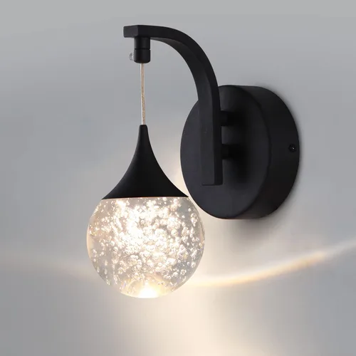 Sedelan Lámpara de pared moderna para interiores, apliques de pared de cristal de burbujas, lámpara LED regulable de 5 W para sala de estar, Negro