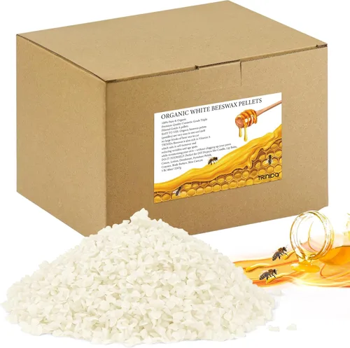 TRINIDa Gránulos de cera de abeja blanca, 5 libras (80 onzas), pellets de cera de abejas orgánicas para velas de bricolaje, cera de abeja para hacer