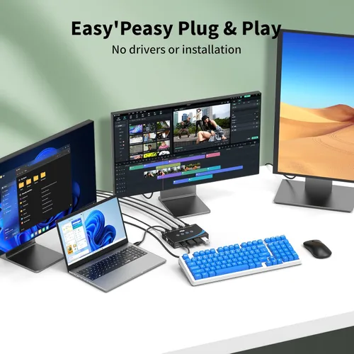 Miniatura 3 de eKL interruptor USB 3.0 para compartir periféricos entre 4 computadoras, interruptor USB de 4 puertos para compartir ratón, teclado, escáner