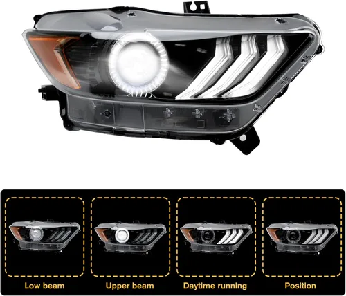 Miniatura 3 de Conjunto de faros delanteros LED Mustang, faros delanteros estilo OEM con reflector ámbar, conjunto de faros compatibles con Ford Mustang 2015 2016