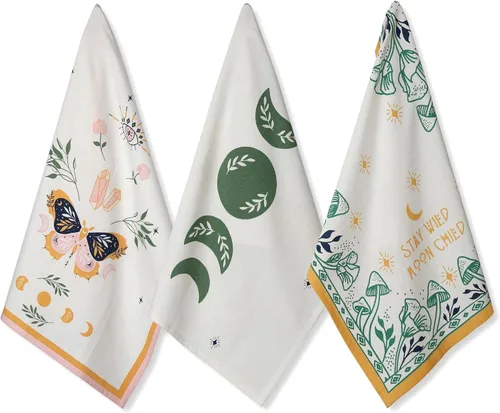 Folkulture Juego de 3 toallas de cocina 100% algodón, 20 x 26 pulgadas, suaves y absorbentes, para secar platos, toallas de mano modernas para Mágico