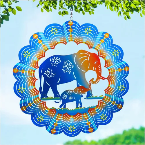Molinillos de Viento de Elefante, Regalos de Elefante para Mujeres/Hombres, 12 Pulgadas, Spinner de Viento Colgante de Acero Inoxidable 3D,