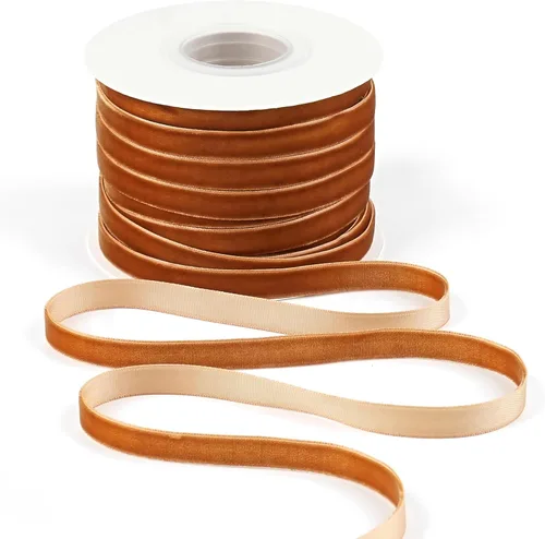 Miniatura 10 de Cinta de terciopelo de terracota de 3/8 pulgadas x 25 yardas, cinta naranja quemada de una sola cara para envolver regalos, bodas, lazos