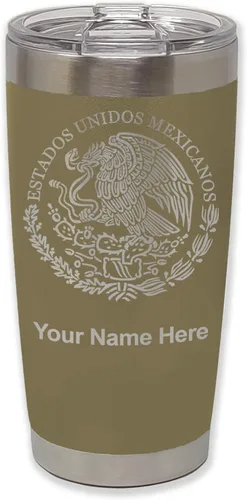 Miniatura 36 de LaserGram Vaso aislado al vacío de 20 onzas, bandera de México, grabado personalizado incluido (gris)