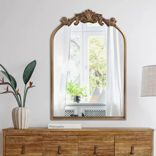 Miniatura 12 de HQiJun Espejo de Pared Ventana Decorativo Espejos Tradicionales Antiguo Arqueado Estilo Granja para Sala de Estar Dormitorio Entrada Baño Tocador